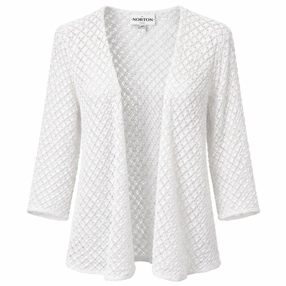 Norton Studio White Crochet Cardigan Womens Plus Size 2X Open Front 3/4 Sleeve